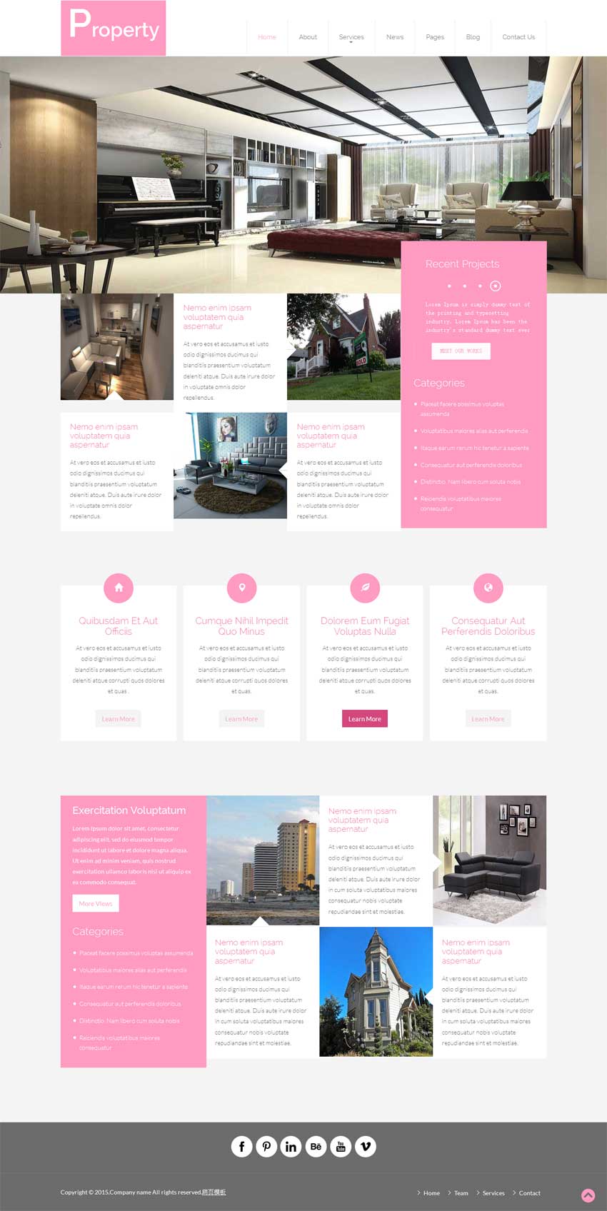 粉色创意的bootstrap响应式装饰公司网站源码_响应式网站模板牛品源码-源码下载-源码社区-zblog主题插件-PHP源码-三合一源码-直播源码-短视频源码-APP源码-即时通讯-源码-交友源码牛品源码网