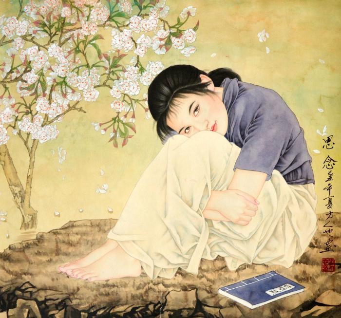 方人也《思念》人物工笔画图片牛品源码-源码下载-源码社区-zblog主题插件-PHP源码-三合一源码-直播源码-短视频源码-APP源码-即时通讯-源码-交友源码牛品源码网