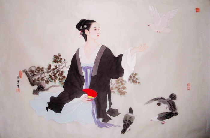 工笔仕女人物画春鸽牛品源码-源码下载-源码社区-zblog主题插件-PHP源码-三合一源码-直播源码-短视频源码-APP源码-即时通讯-源码-交友源码牛品源码网