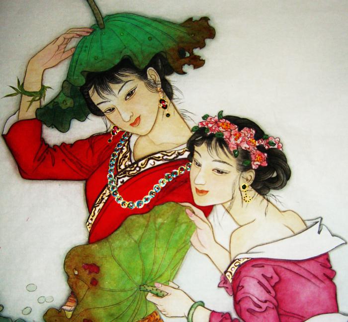 工笔人物绘画《荷塘情趣》牛品源码-源码下载-源码社区-zblog主题插件-PHP源码-三合一源码-直播源码-短视频源码-APP源码-即时通讯-源码-交友源码牛品源码网
