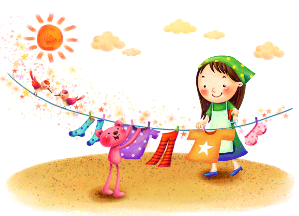 晒衣服的可爱女孩