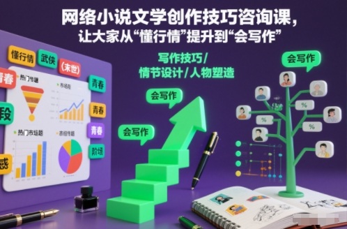 网络小说文学创作技巧咨询课,让大家从“懂行情”提升到”会写作”的高度牛品源码-源码下载-源码社区-zblog主题插件-PHP源码-三合一源码-直播源码-短视频源码-APP源码-即时通讯-源码-交友源码牛品源码
