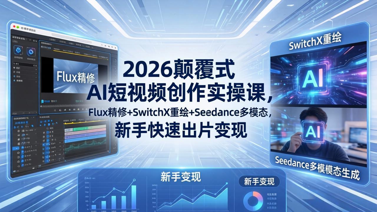2026颠覆式 AI短视频创作课-5月更新，Flux精修+SwitchX重绘+Seedance多模态，新手快速出片变现牛品源码-源码下载-源码社区-zblog主题插件-PHP源码-三合一源码-直播源码-短视频源码-APP源码-即时通讯-源码-交友源码牛品源码