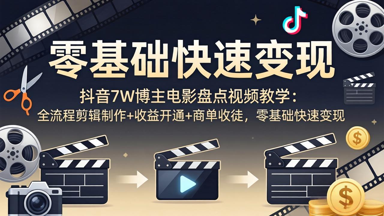 抖音7W博主电影盘点视频教学：全流程剪辑制作+收益开通+商单收徒，零基础快速变现牛品源码-源码下载-源码社区-zblog主题插件-PHP源码-三合一源码-直播源码-短视频源码-APP源码-即时通讯-源码-交友源码牛品源码