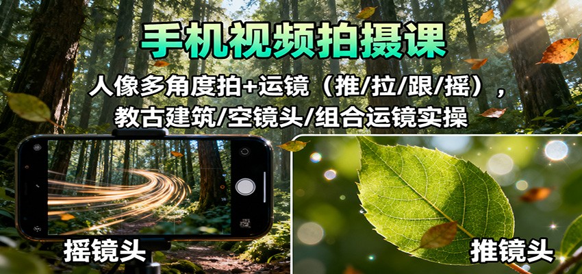 手机视频拍摄课:人像多角度拍+运镜(推/拉/跟/摇),古建筑/空镜头/组合运镜实操牛品源码-源码下载-源码社区-zblog主题插件-PHP源码-三合一源码-直播源码-短视频源码-APP源码-即时通讯-源码-交友源码牛品源码