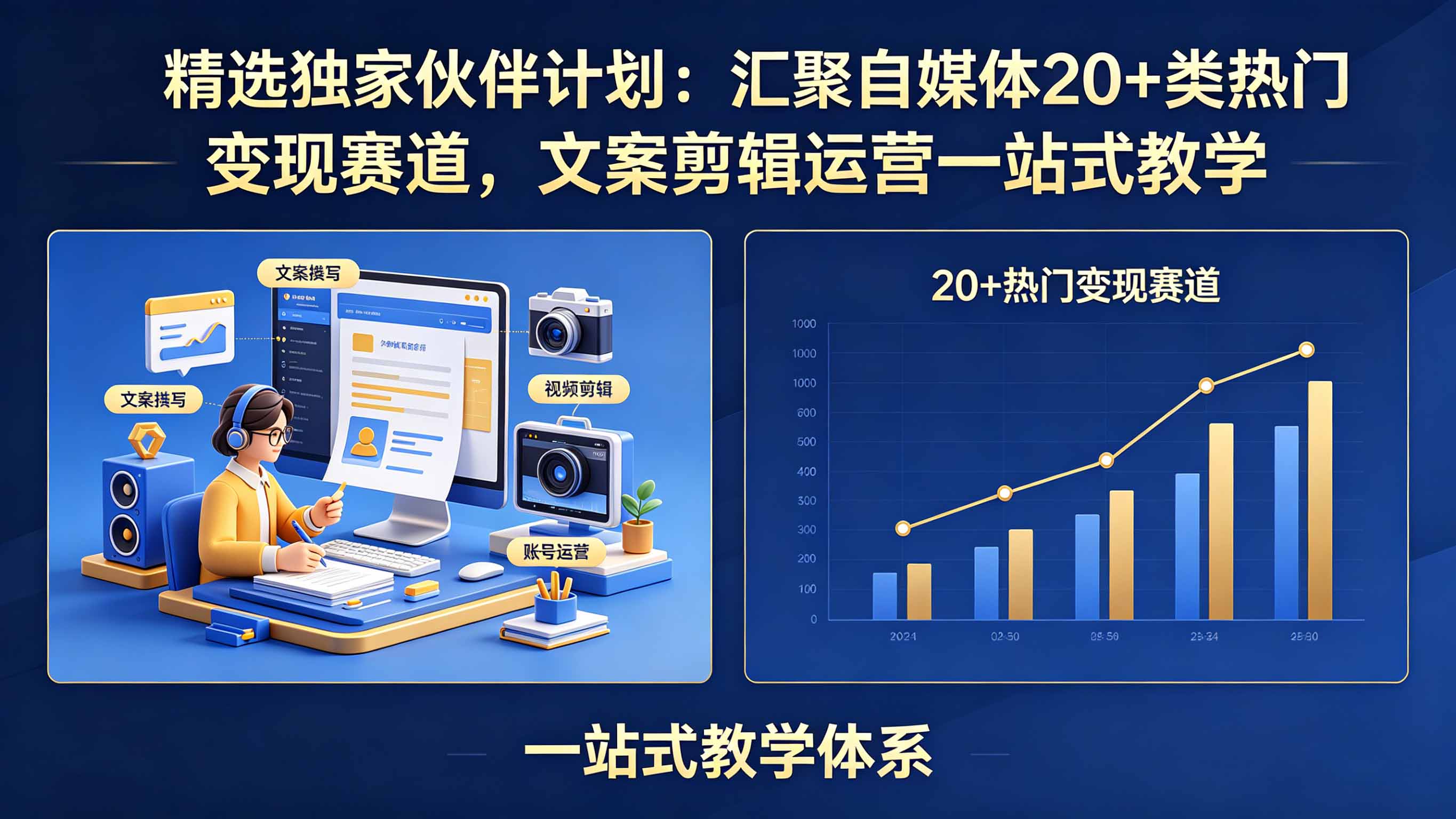精选独家伙伴计划:汇聚自媒体20+类热门变现赛道,文案剪辑运营一站式教学牛品源码-源码下载-源码社区-zblog主题插件-PHP源码-三合一源码-直播源码-短视频源码-APP源码-即时通讯-源码-交友源码牛品源码