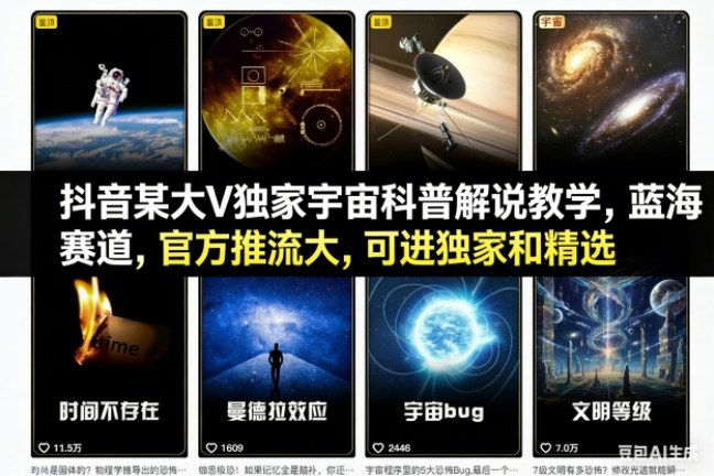 抖音某大V独家宇宙科普解说教学,蓝海赛道,官方推流大,可进独家和精选牛品源码-源码下载-源码社区-zblog主题插件-PHP源码-三合一源码-直播源码-短视频源码-APP源码-即时通讯-源码-交友源码牛品源码