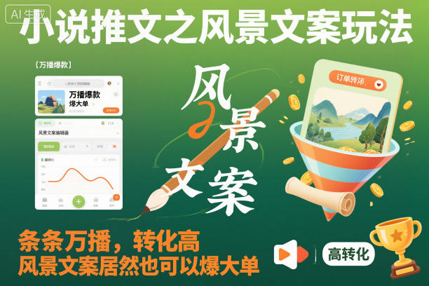 小说推文之风景文案玩法,条条万播,转化高,风景文案居然也可以爆大单!牛品源码-源码下载-源码社区-zblog主题插件-PHP源码-三合一源码-直播源码-短视频源码-APP源码-即时通讯-源码-交友源码牛品源码