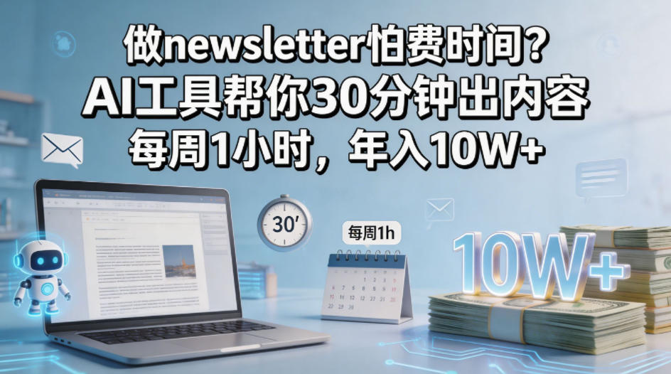 做newsletter怕费时间?AI工具帮你30分钟出内容,每周1小时,年入10W+!【原创双语字幕】牛品源码-源码下载-源码社区-zblog主题插件-PHP源码-三合一源码-直播源码-短视频源码-APP源码-即时通讯-源码-交友源码牛品源码