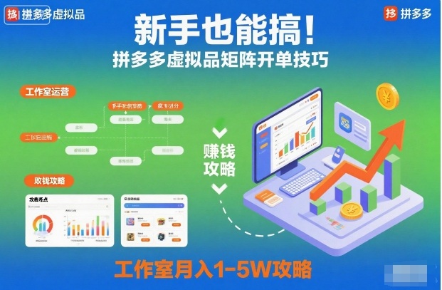 新手也能搞!拼多多虚拟品矩阵开单技巧,工作室月入1-5W攻略【揭秘】牛品源码-源码下载-源码社区-zblog主题插件-PHP源码-三合一源码-直播源码-短视频源码-APP源码-即时通讯-源码-交友源码牛品源码