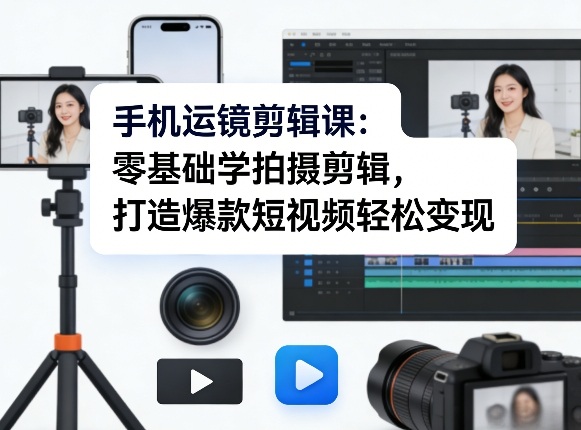 手机运镜剪辑课：零基础学拍摄剪辑，打造爆款短视频轻松变现牛品源码-源码下载-源码社区-zblog主题插件-PHP源码-三合一源码-直播源码-短视频源码-APP源码-即时通讯-源码-交友源码牛品源码