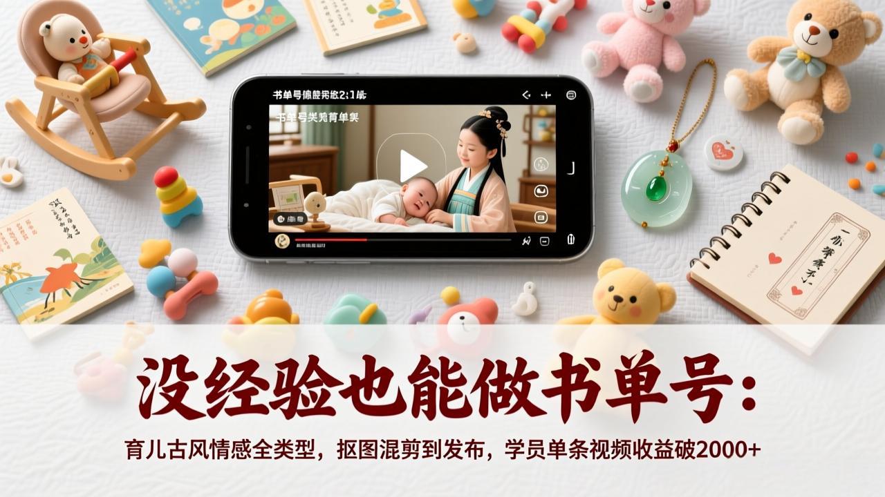 没经验也能做书单号：育儿古风情感全类型，抠图混剪到发布，学员单条视频收益破2000+牛品源码-源码下载-源码社区-zblog主题插件-PHP源码-三合一源码-直播源码-短视频源码-APP源码-即时通讯-源码-交友源码牛品源码