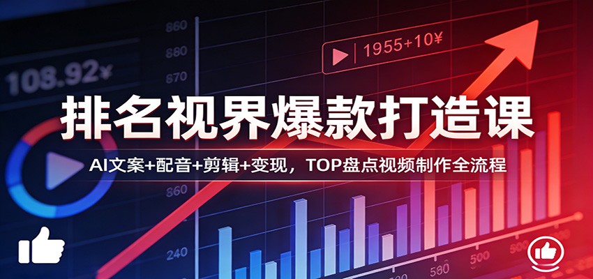 排名视界爆款打造课：AI文案+配音+剪辑+变现，TOP盘点视频制作全流程牛品源码-源码下载-源码社区-zblog主题插件-PHP源码-三合一源码-直播源码-短视频源码-APP源码-即时通讯-源码-交友源码牛品源码