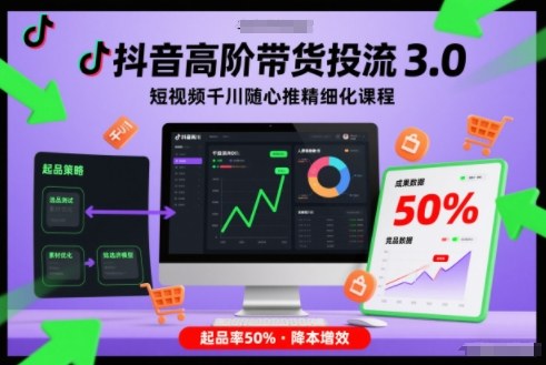 抖音高阶带货投流3.0,短视频千川随心推精细化课程,起品率50%牛品源码-源码下载-源码社区-zblog主题插件-PHP源码-三合一源码-直播源码-短视频源码-APP源码-即时通讯-源码-交友源码牛品源码