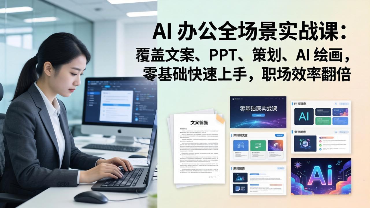 AI 办公全场景实战课:覆盖文案、PPT、策划、AI 绘画,零基础快速上手,职场效率翻倍牛品源码-源码下载-源码社区-zblog主题插件-PHP源码-三合一源码-直播源码-短视频源码-APP源码-即时通讯-源码-交友源码牛品源码
