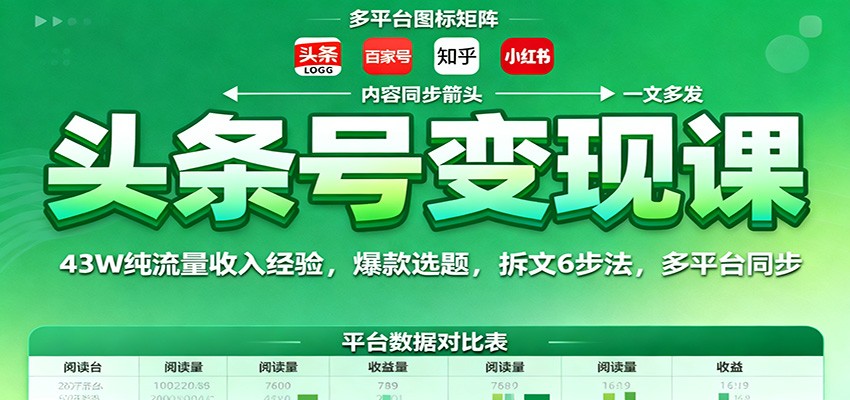 头条号变现课:43W纯流量收入经验,爆款选题,拆文6步法,多平台同步牛品源码-源码下载-源码社区-zblog主题插件-PHP源码-三合一源码-直播源码-短视频源码-APP源码-即时通讯-源码-交友源码牛品源码