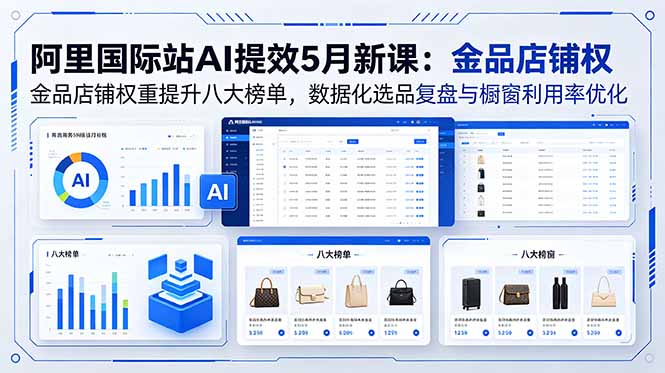 阿里国际站AI提效5月新课:金品店铺权重提升八大榜单,数据化选品复盘与橱窗利用率优化牛品源码-源码下载-源码社区-zblog主题插件-PHP源码-三合一源码-直播源码-短视频源码-APP源码-即时通讯-源码-交友源码牛品源码