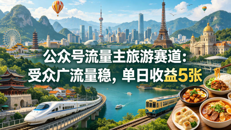公众号流量主之旅游赛道,受众广+流量稳,平均单日收益5张+牛品源码-源码下载-源码社区-zblog主题插件-PHP源码-三合一源码-直播源码-短视频源码-APP源码-即时通讯-源码-交友源码牛品源码