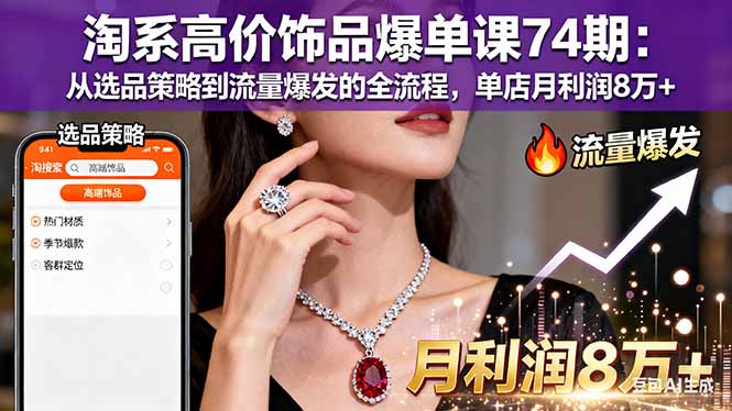 淘系高价饰品爆单课74期：从选品策略到流量爆发的全流程，单店月利润8万+牛品源码-源码下载-源码社区-zblog主题插件-PHP源码-三合一源码-直播源码-短视频源码-APP源码-即时通讯-源码-交友源码牛品源码
