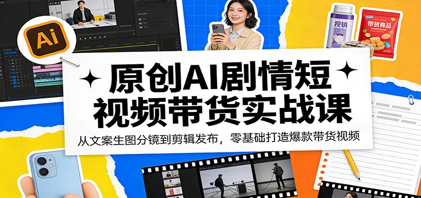 原创AI剧情短视频带货实战课：从文案生图分镜到剪辑发布，零基础打造爆款带货视频牛品源码-源码下载-源码社区-zblog主题插件-PHP源码-三合一源码-直播源码-短视频源码-APP源码-即时通讯-源码-交友源码牛品源码