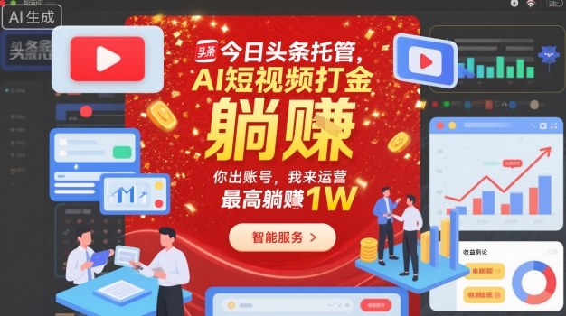今日头条托管,AI短视频打金,你出账号,我来运营,最高躺賺1W【揭秘】牛品源码-源码下载-源码社区-zblog主题插件-PHP源码-三合一源码-直播源码-短视频源码-APP源码-即时通讯-源码-交友源码牛品源码