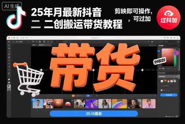 25年10月最新抖音二创搬运带货教程，剪映即可操作，可过抖加牛品源码-源码下载-源码社区-zblog主题插件-PHP源码-三合一源码-直播源码-短视频源码-APP源码-即时通讯-源码-交友源码牛品源码