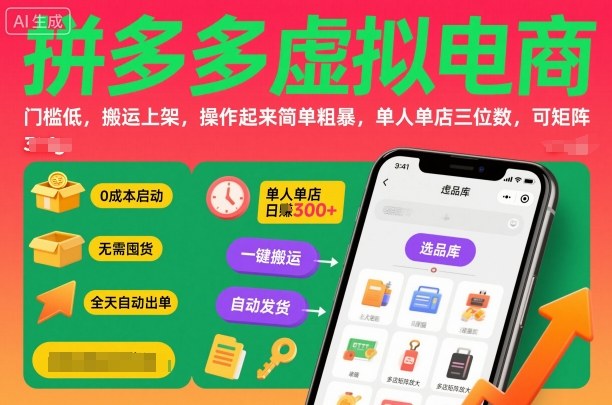 拼多多虚拟电商，门槛低，搬运上架，操作起来简单粗暴，单人单店三位数，可矩阵牛品源码-源码下载-源码社区-zblog主题插件-PHP源码-三合一源码-直播源码-短视频源码-APP源码-即时通讯-源码-交友源码牛品源码