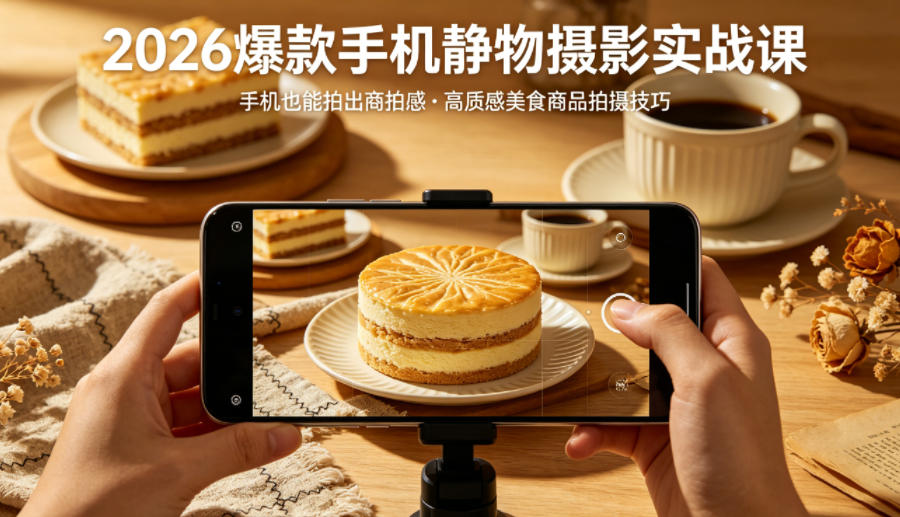 2026爆款手机静物摄影实战课，手机也能拍出商拍感，学会拍出高质感美食商品牛品源码-源码下载-源码社区-zblog主题插件-PHP源码-三合一源码-直播源码-短视频源码-APP源码-即时通讯-源码-交友源码牛品源码