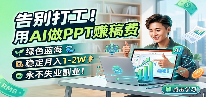 告别打工!用AI做PPT赚稿费,绿色蓝海,稳定月入1-2W,永不失业副业!牛品源码-源码下载-源码社区-zblog主题插件-PHP源码-三合一源码-直播源码-短视频源码-APP源码-即时通讯-源码-交友源码牛品源码