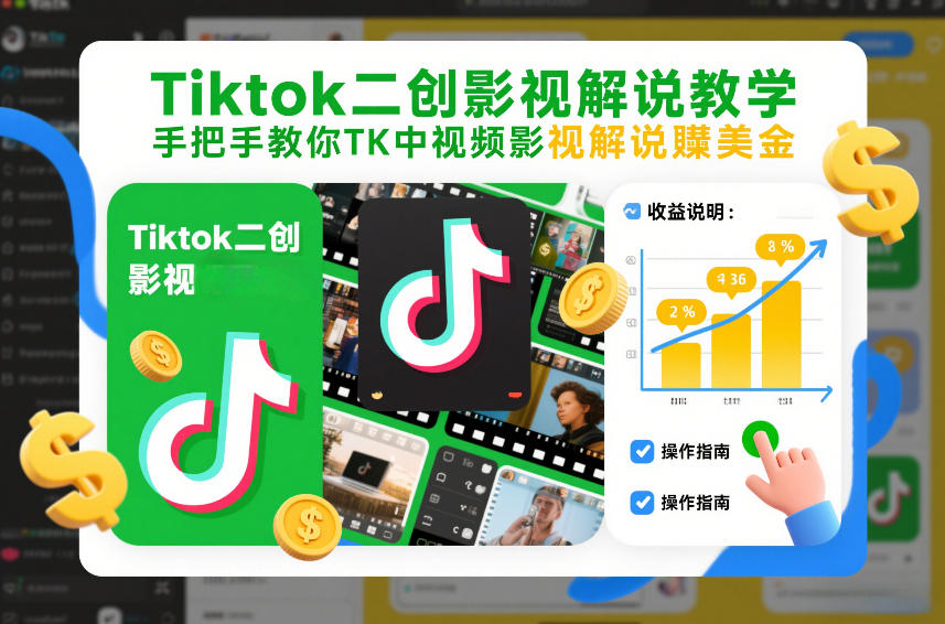 Tiktok二创影视解说教学,手把手教你TK中视频影视解说賺美金(更新26年1月)牛品源码-源码下载-源码社区-zblog主题插件-PHP源码-三合一源码-直播源码-短视频源码-APP源码-即时通讯-源码-交友源码牛品源码