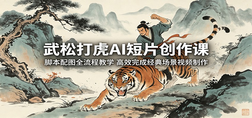 武松打虎AI短片创作课:脚本配图全流程教学,高效完成经典场景视频制作牛品源码-源码下载-源码社区-zblog主题插件-PHP源码-三合一源码-直播源码-短视频源码-APP源码-即时通讯-源码-交友源码牛品源码