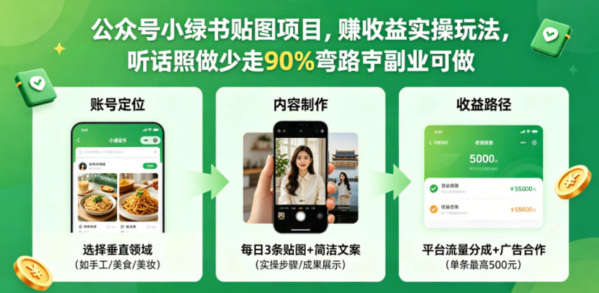 公众号小绿书贴图项目,赚收益实操玩法,听话照听话照少走90%弯路丨副业可做牛品源码-源码下载-源码社区-zblog主题插件-PHP源码-三合一源码-直播源码-短视频源码-APP源码-即时通讯-源码-交友源码牛品源码