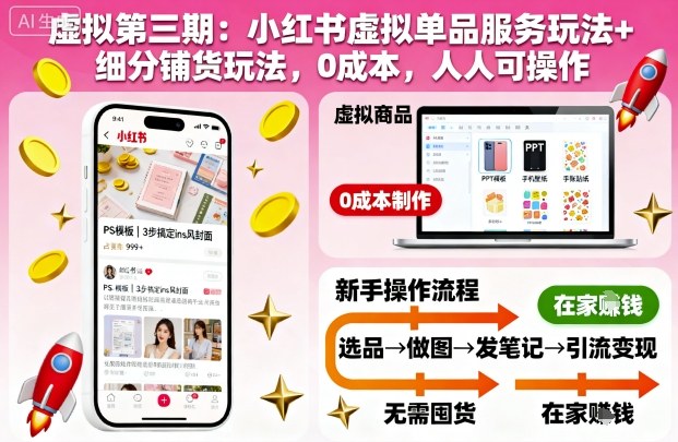 虚拟第三期:小红书虚拟单品服务玩法+细分铺货玩法,0成本,人人可操作牛品源码-源码下载-源码社区-zblog主题插件-PHP源码-三合一源码-直播源码-短视频源码-APP源码-即时通讯-源码-交友源码牛品源码
