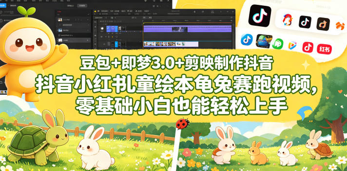 豆包+即梦3.0+剪映制作抖音小红书儿童绘本龟兔赛跑视频,零基础小白也能轻松上手牛品源码-源码下载-源码社区-zblog主题插件-PHP源码-三合一源码-直播源码-短视频源码-APP源码-即时通讯-源码-交友源码牛品源码