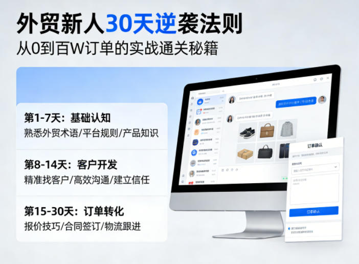 外贸新人30天逆袭法则,教你从0到百W订单的实战通关秘籍牛品源码-源码下载-源码社区-zblog主题插件-PHP源码-三合一源码-直播源码-短视频源码-APP源码-即时通讯-源码-交友源码牛品源码