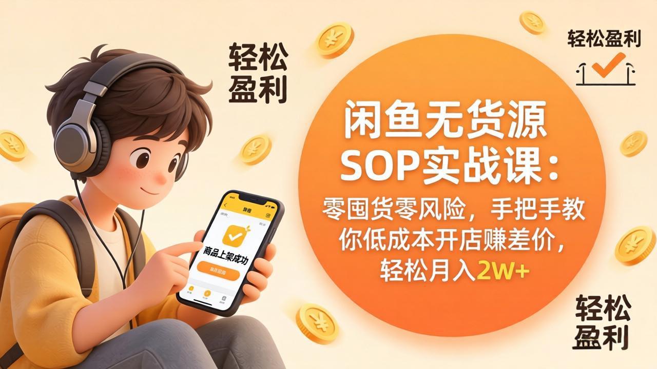 闲鱼无货源SOP实战课:零囤货零风险,手把手教你低成本开店赚差价,轻松月入2w+牛品源码-源码下载-源码社区-zblog主题插件-PHP源码-三合一源码-直播源码-短视频源码-APP源码-即时通讯-源码-交友源码牛品源码