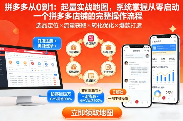 拼多多从0到1：起量实战地图，系统掌握从零启动一个拼多多店铺的完整操作流程牛品源码-源码下载-源码社区-zblog主题插件-PHP源码-三合一源码-直播源码-短视频源码-APP源码-即时通讯-源码-交友源码牛品源码