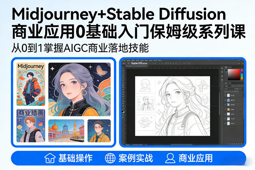 AIGC商业应用Midjourney+Stable Diffusion教程,0基础入门保姆级系列课牛品源码-源码下载-源码社区-zblog主题插件-PHP源码-三合一源码-直播源码-短视频源码-APP源码-即时通讯-源码-交友源码牛品源码