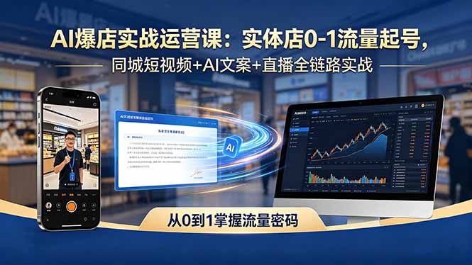 AI爆店实战运营课：实体店0-1流量起号，同城短视频+AI文案+直播全链路实战牛品源码-源码下载-源码社区-zblog主题插件-PHP源码-三合一源码-直播源码-短视频源码-APP源码-即时通讯-源码-交友源码牛品源码