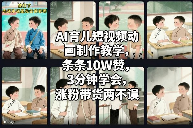 AI育儿短视频动画制作教学,条条10W赞,3分钟学会,涨粉带货两不误牛品源码-源码下载-源码社区-zblog主题插件-PHP源码-三合一源码-直播源码-短视频源码-APP源码-即时通讯-源码-交友源码牛品源码