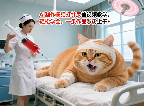 AI制作橘猫打针反差视频教学，轻松学会，一条作品涨粉上千+牛品源码-源码下载-源码社区-zblog主题插件-PHP源码-三合一源码-直播源码-短视频源码-APP源码-即时通讯-源码-交友源码牛品源码