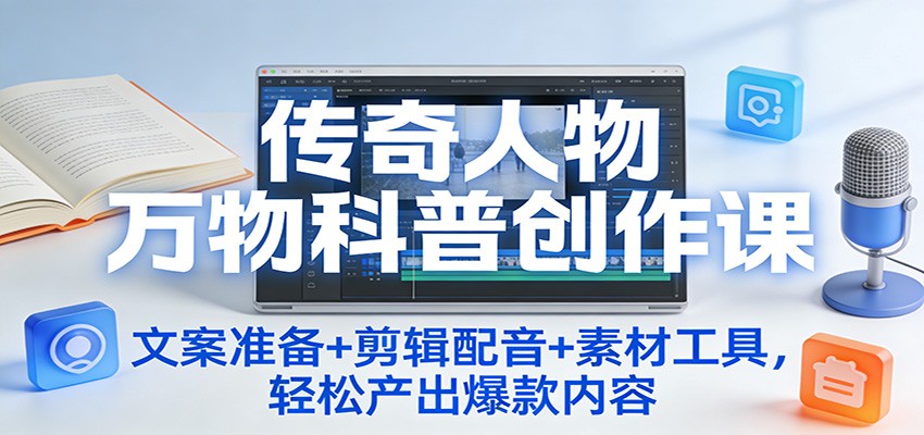 传奇人物万物科普创作课：文案准备+剪辑配音+素材工具，轻松产出爆款内容牛品源码-源码下载-源码社区-zblog主题插件-PHP源码-三合一源码-直播源码-短视频源码-APP源码-即时通讯-源码-交友源码牛品源码