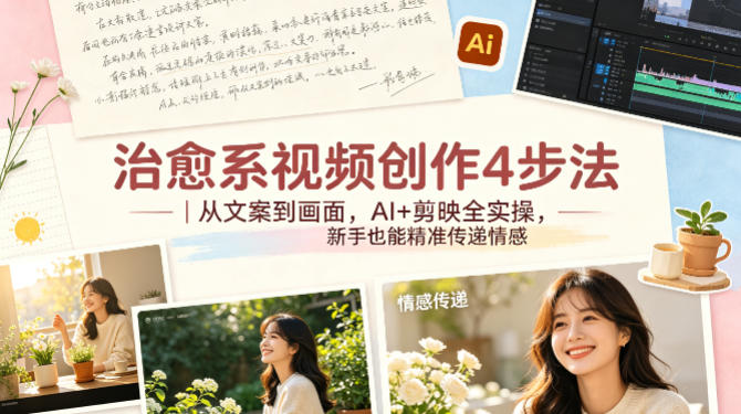 治愈系视频创作4步法｜从文案到画面，AI+剪映全实操，新手也能精准传递情感牛品源码-源码下载-源码社区-zblog主题插件-PHP源码-三合一源码-直播源码-短视频源码-APP源码-即时通讯-源码-交友源码牛品源码