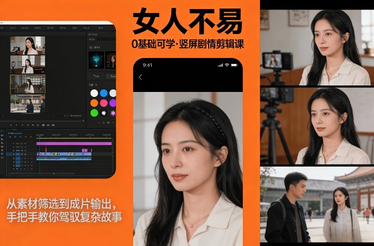 0基础可学!《女人不易》竖屏剧情剪辑课,从素材筛选到成片输出,手把手教你驾驭复杂故事牛品源码-源码下载-源码社区-zblog主题插件-PHP源码-三合一源码-直播源码-短视频源码-APP源码-即时通讯-源码-交友源码牛品源码