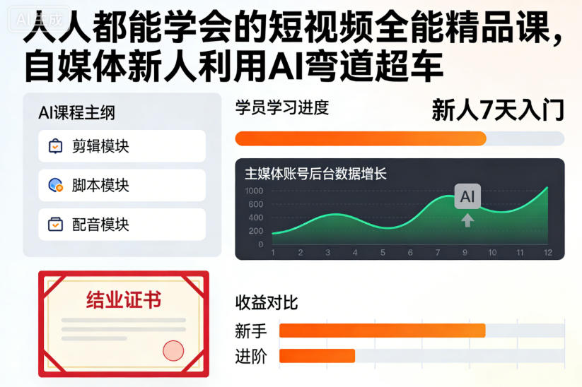 人人都能学会的短视频全能精品课,自媒体新人利用AI弯道超车牛品源码-源码下载-源码社区-zblog主题插件-PHP源码-三合一源码-直播源码-短视频源码-APP源码-即时通讯-源码-交友源码牛品源码