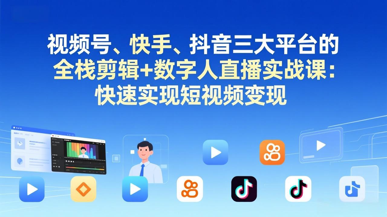 视频号+快手+抖音三大平台的全栈剪辑+数字人直播实战课-3月更新：快速实现短视频变现牛品源码-源码下载-源码社区-zblog主题插件-PHP源码-三合一源码-直播源码-短视频源码-APP源码-即时通讯-源码-交友源码牛品源码
