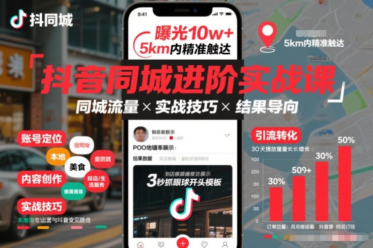 抖音同城进阶实战课,助你同城流量拿到结果牛品源码-源码下载-源码社区-zblog主题插件-PHP源码-三合一源码-直播源码-短视频源码-APP源码-即时通讯-源码-交友源码牛品源码