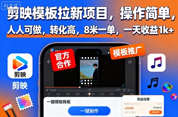 剪映模板拉新项目,操作简单,人人可做,转化高,8米一单,一天收益1k+牛品源码-源码下载-源码社区-zblog主题插件-PHP源码-三合一源码-直播源码-短视频源码-APP源码-即时通讯-源码-交友源码牛品源码
