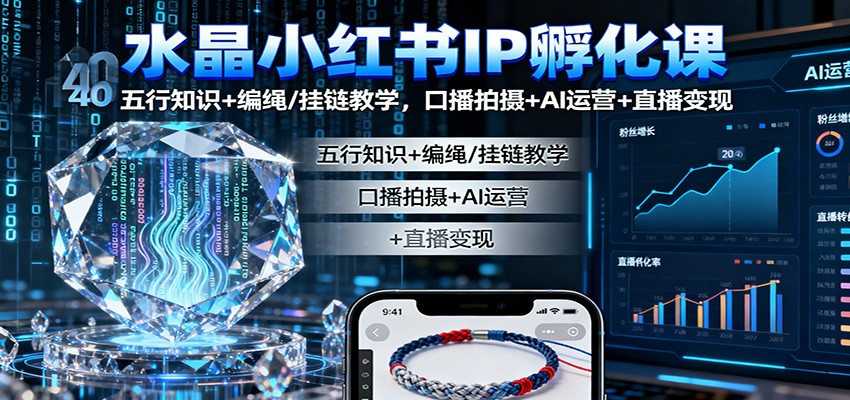 水晶小红书IP孵化课：五行知识+编绳/挂链教学，口播拍摄+AI运营+直播变现牛品源码-源码下载-源码社区-zblog主题插件-PHP源码-三合一源码-直播源码-短视频源码-APP源码-即时通讯-源码-交友源码牛品源码