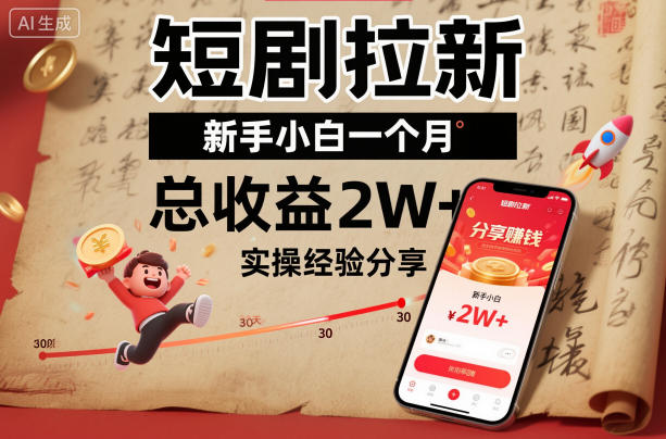 短剧拉新新手小白一个月总收益2W+实操经验分享牛品源码-源码下载-源码社区-zblog主题插件-PHP源码-三合一源码-直播源码-短视频源码-APP源码-即时通讯-源码-交友源码牛品源码